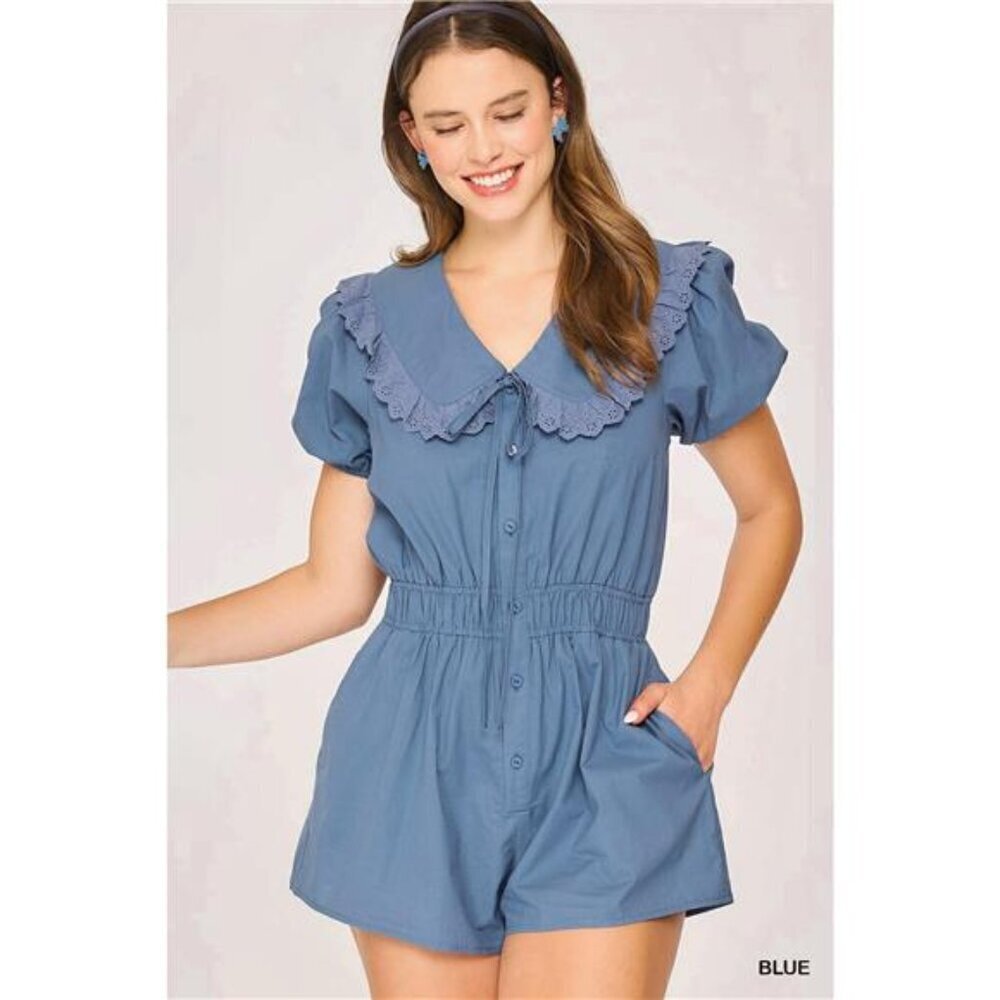 Umgee Collared Short Sleeve Button Down Romper